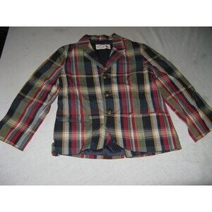 Vintage Boys Youth Youth Crest Multi Color Plaid Jacket Blazer  1970's